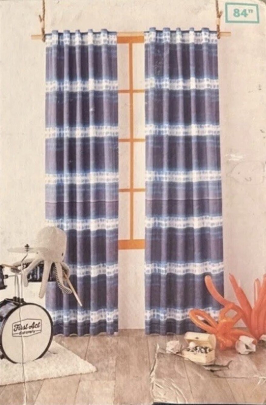 Blackout Window Curtain Panel Pillowfort Blue Dip-Dye Stripe 42 x 84 Retired